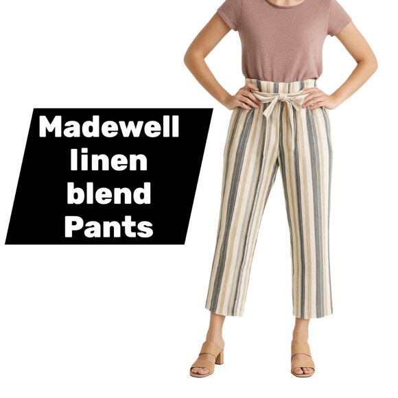 Madewell linen blend Pants Multicolor Striped Wide Leg pockets Womens Size S - Picture 1 of 10